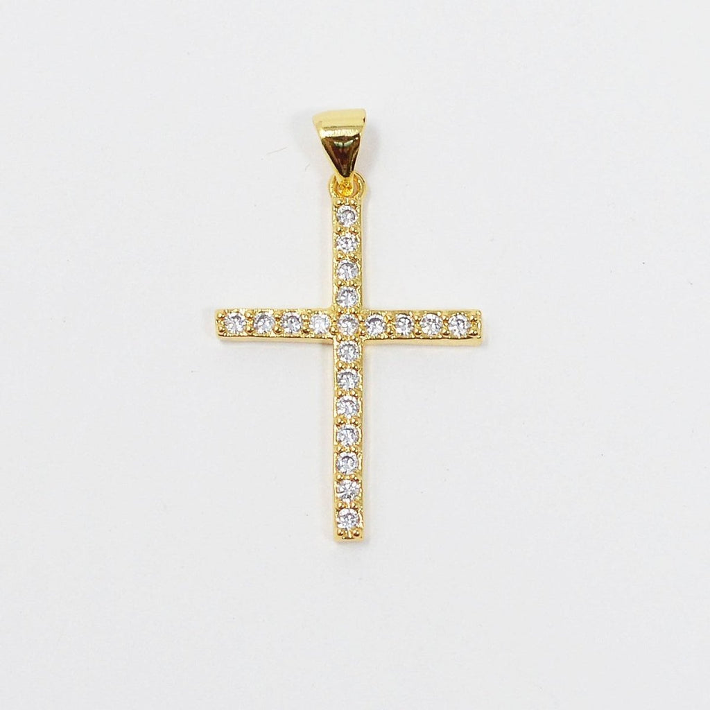 Classic 24K Gold plated Cross Pendant Micro Pave Charm Cz Religious Jewelry Making J-928 - DLUXCA