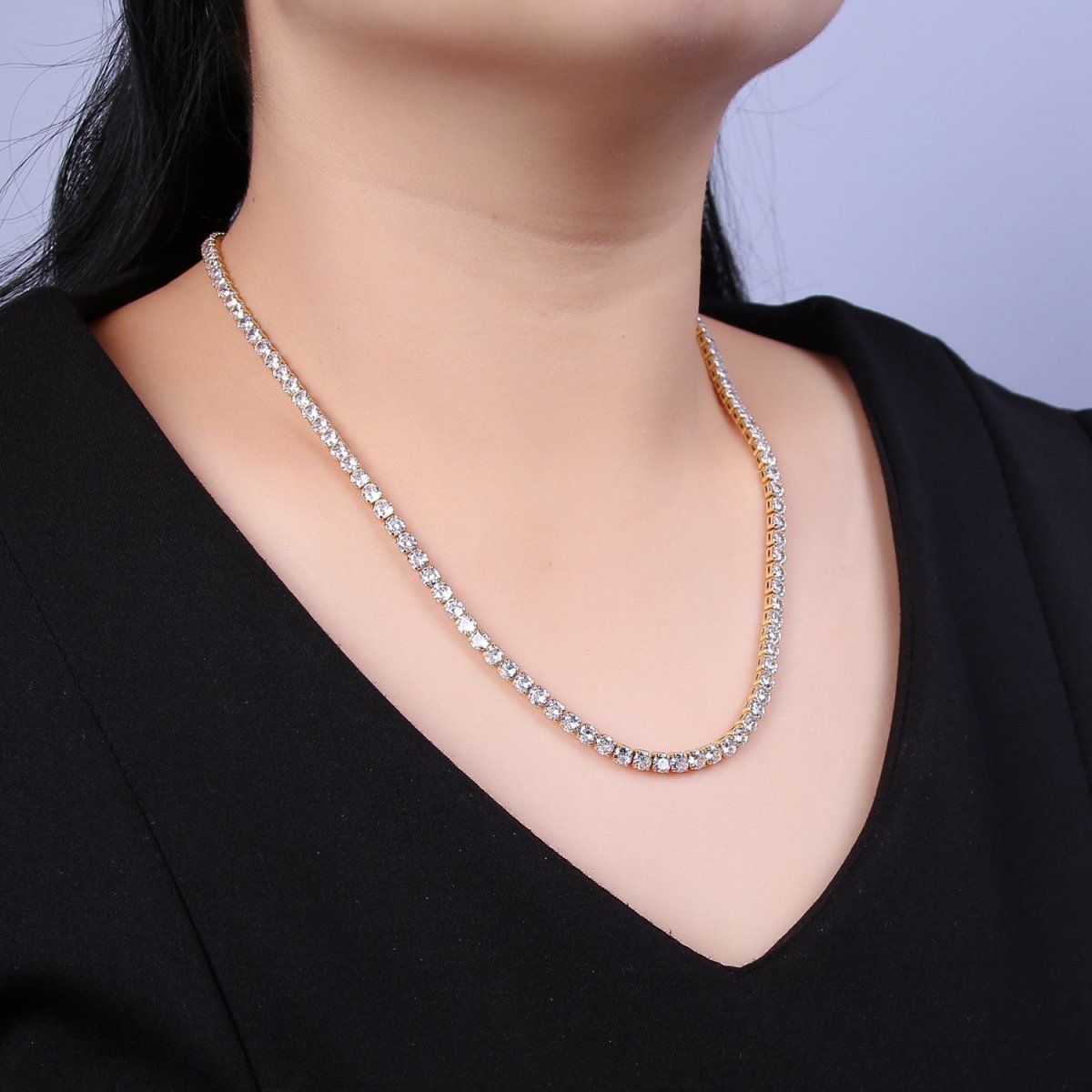 Classic Cubic Zirconia Tennis Necklace , Diamond Necklace , 14K Gold plated Tennis Adjustable Necklace, Gift for her | WA-602 Clearance Pricing - DLUXCA