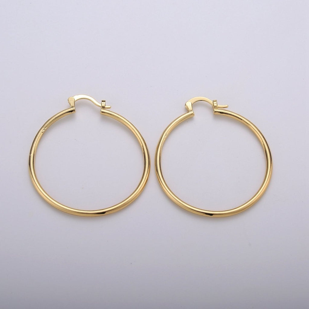 Classic Hoops Gold, 40mm Gold Hoops, Large Gold Hoop Earrings, Hollow Hoop Earrings, Chunky Hoops, Light Hoops for Every Day Wear Q-230 - DLUXCA