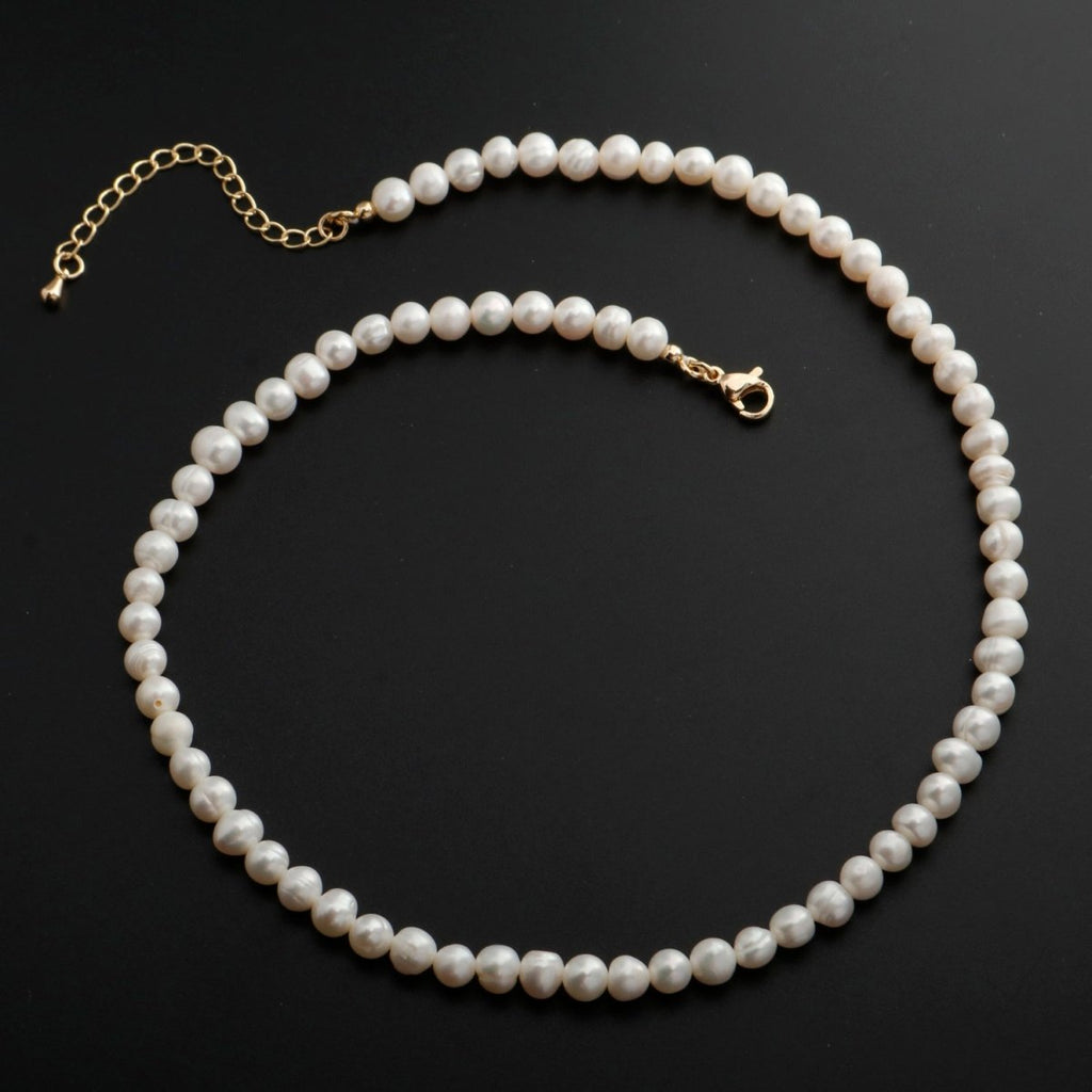 Classic Round Pearl Necklace White Fresh Water Pearl Necklace, Natural Freshwater Pearl, Genuine Pearls Wedding Bridal Jewelry | WA-333 Clearance Pricing - DLUXCA