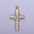 Clear Baguette Cubic Zirconia Cross Pendant, 14K Gold plated Christian Catholic Supply For DIY Jewelry Making H-777 - DLUXCA
