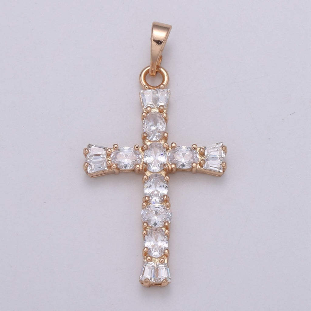 Clear Crystal Cross Gold plated Pendants J-273 - DLUXCA