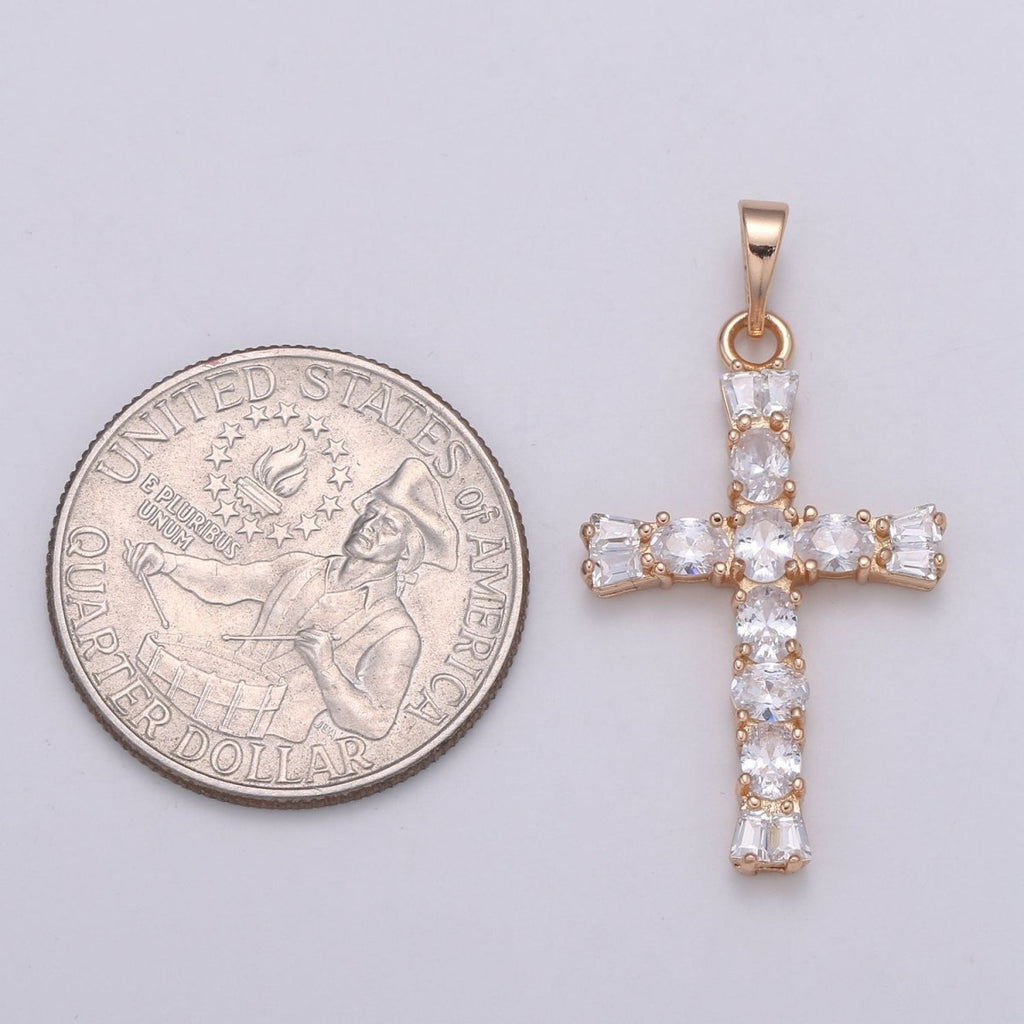 Clear Crystal Cross Gold plated Pendants J-273 - DLUXCA