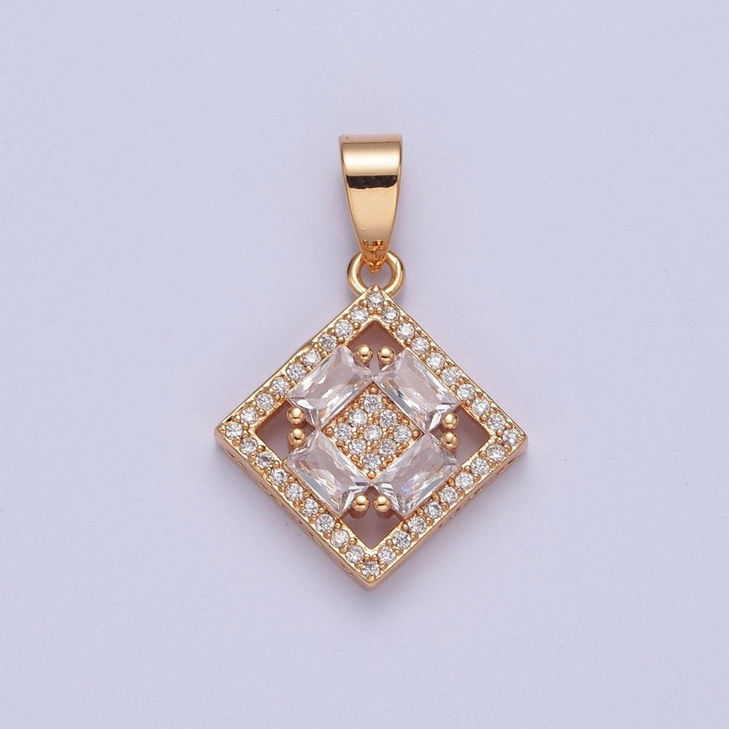 Clear Cubic Zirconia Rhombus Pendant Charm, Micro Pave charm for Jewelry Making X-352 - DLUXCA