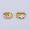 Clear Cubic Zirconia Triple Round Oval Square 14mmx15.8mm Huggie Hoop Earrings | X-854 - DLUXCA