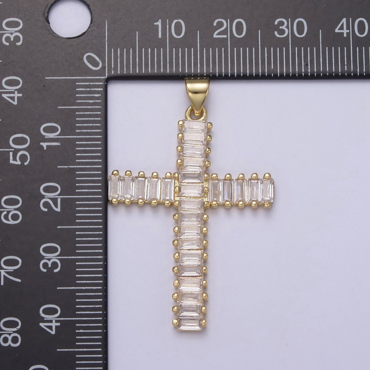 Clear Cz Baguette Cross pendant IN 24K Gold plated N-539 - DLUXCA