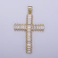 Clear Cz Baguette Cross pendant IN 24K Gold plated N-539 - DLUXCA