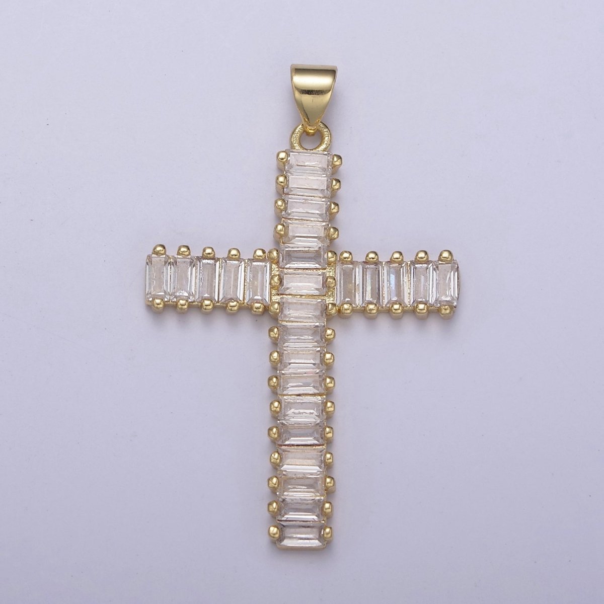 Clear Cz Baguette Cross pendant IN 24K Gold plated N-539 - DLUXCA