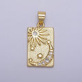 Clear CZ Celestial Sun Star Crescent Moon Dotted Rectangular Pendant | AA089 - DLUXCA
