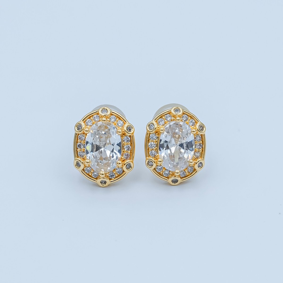 Clear CZ Dotted Encircle Oval Stud Earrings in Gold & Silver | AB1500 AB1551 