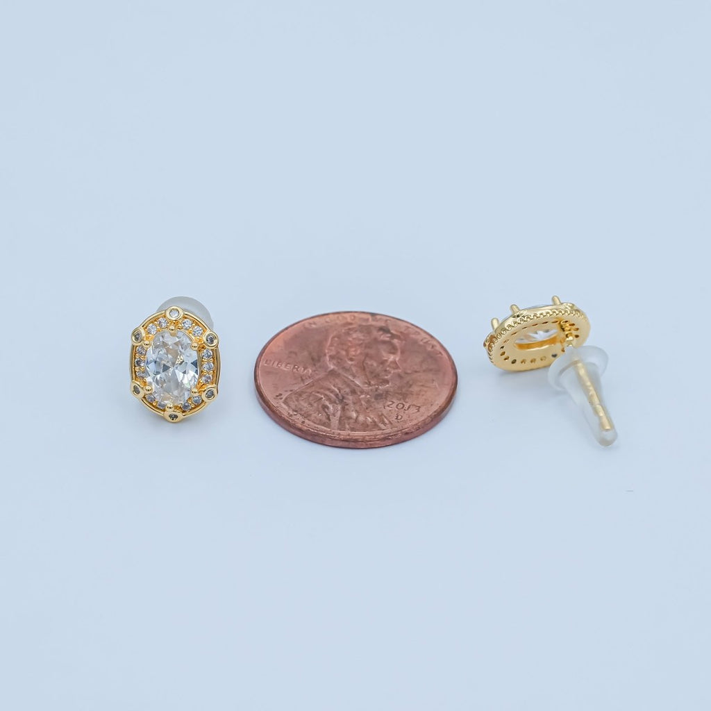 Clear CZ Dotted Encircle Oval Stud Earrings in Gold & Silver | AB1500 AB1551 