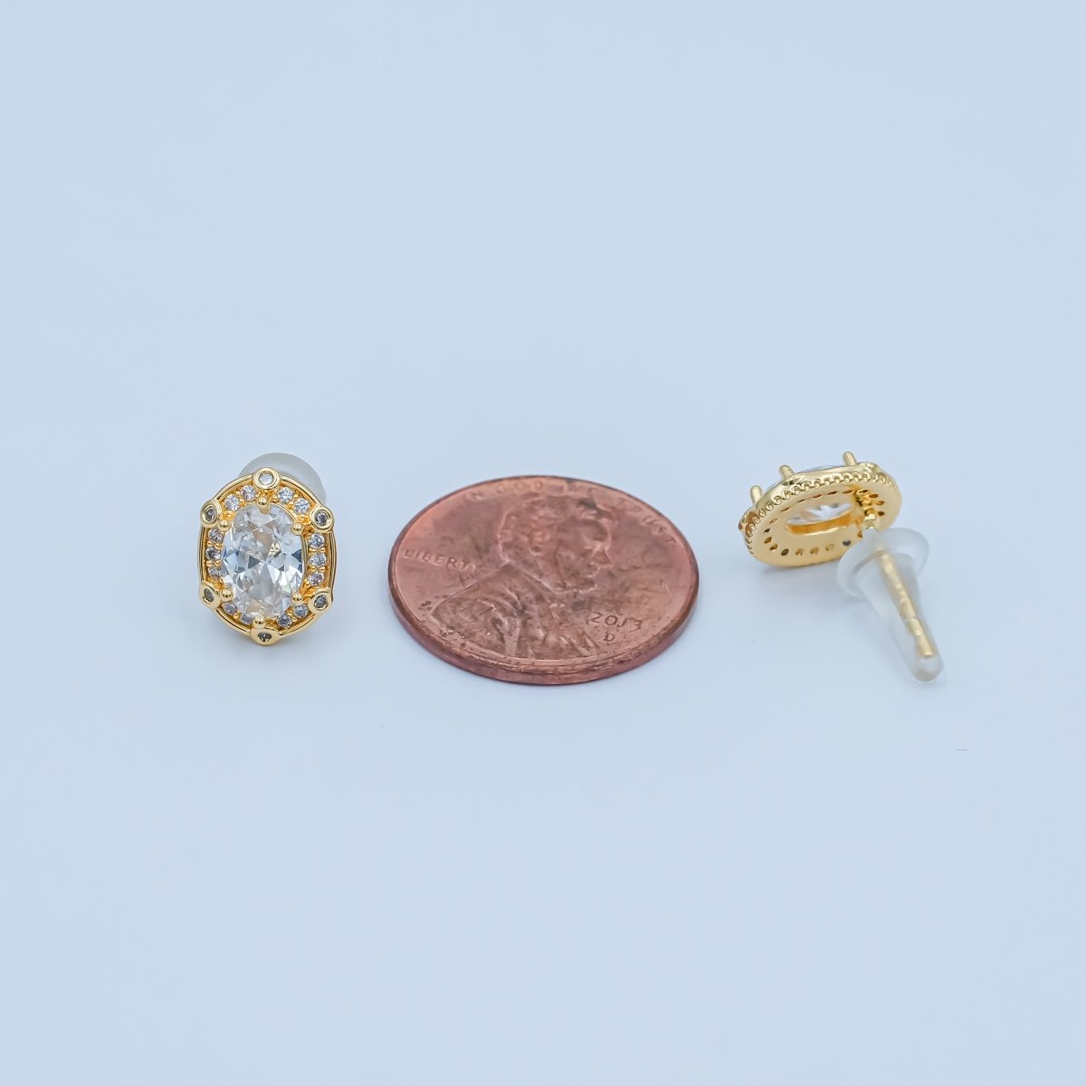 Clear CZ Dotted Encircle Oval Stud Earrings in Gold & Silver | AB1500 AB1551 