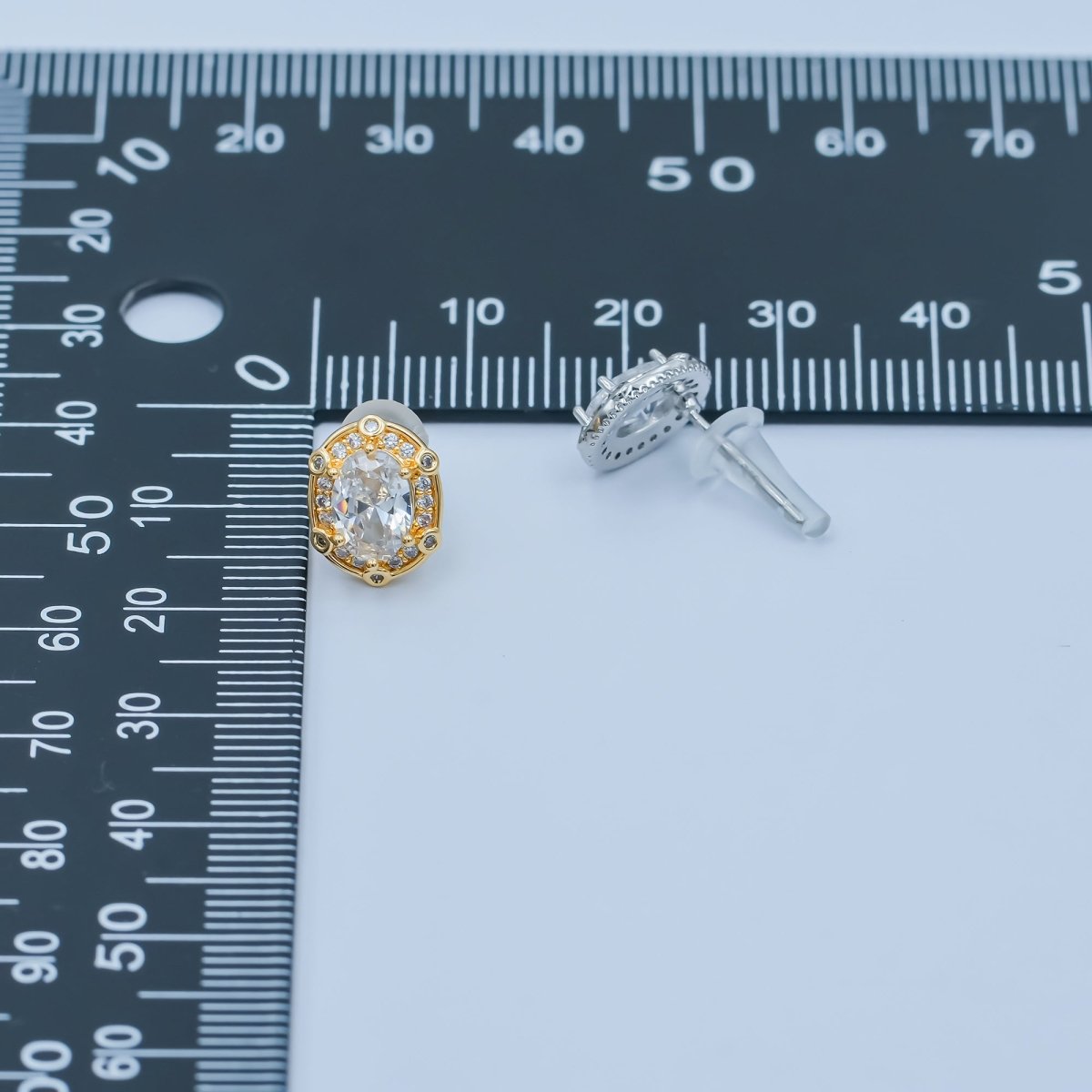 Clear CZ Dotted Encircle Oval Stud Earrings in Gold & Silver | AB1500 AB1551 