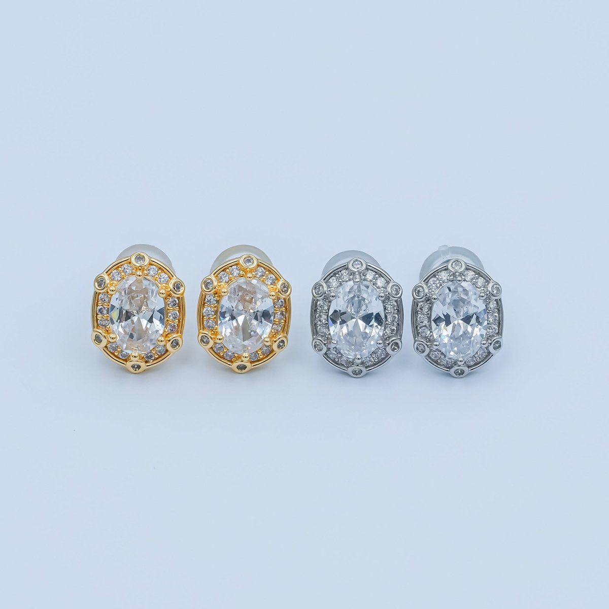 Clear CZ Dotted Encircle Oval Stud Earrings in Gold & Silver | AB1500 AB1551 