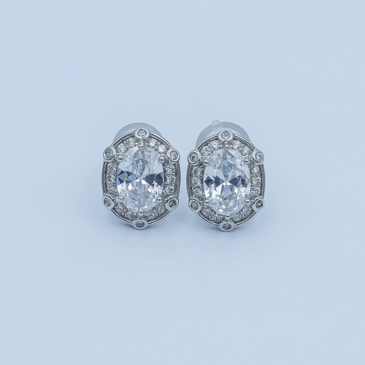 Clear CZ Dotted Encircle Oval Stud Earrings in Gold & Silver | AB1500 AB1551 