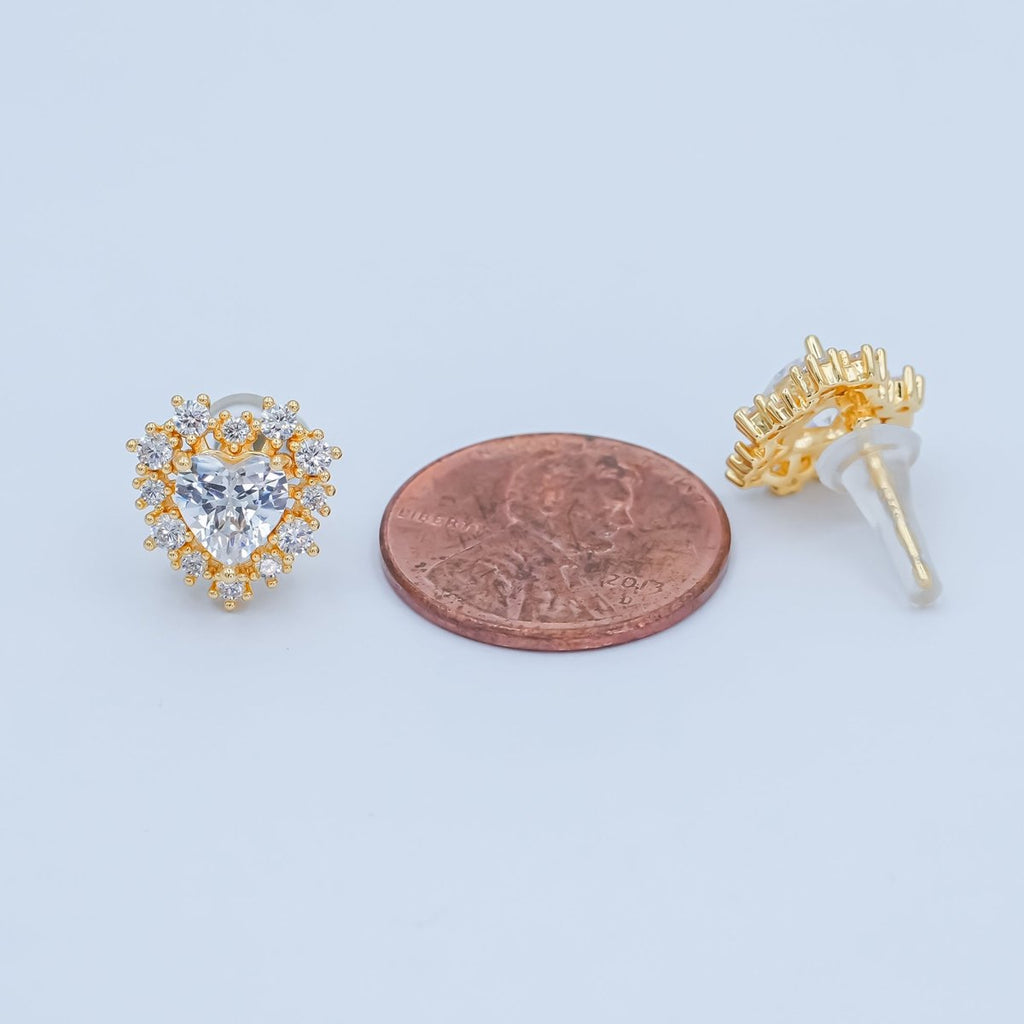 Clear CZ Encircle Heart Stud Earrings in Gold & Silver | AE981 AE1008 