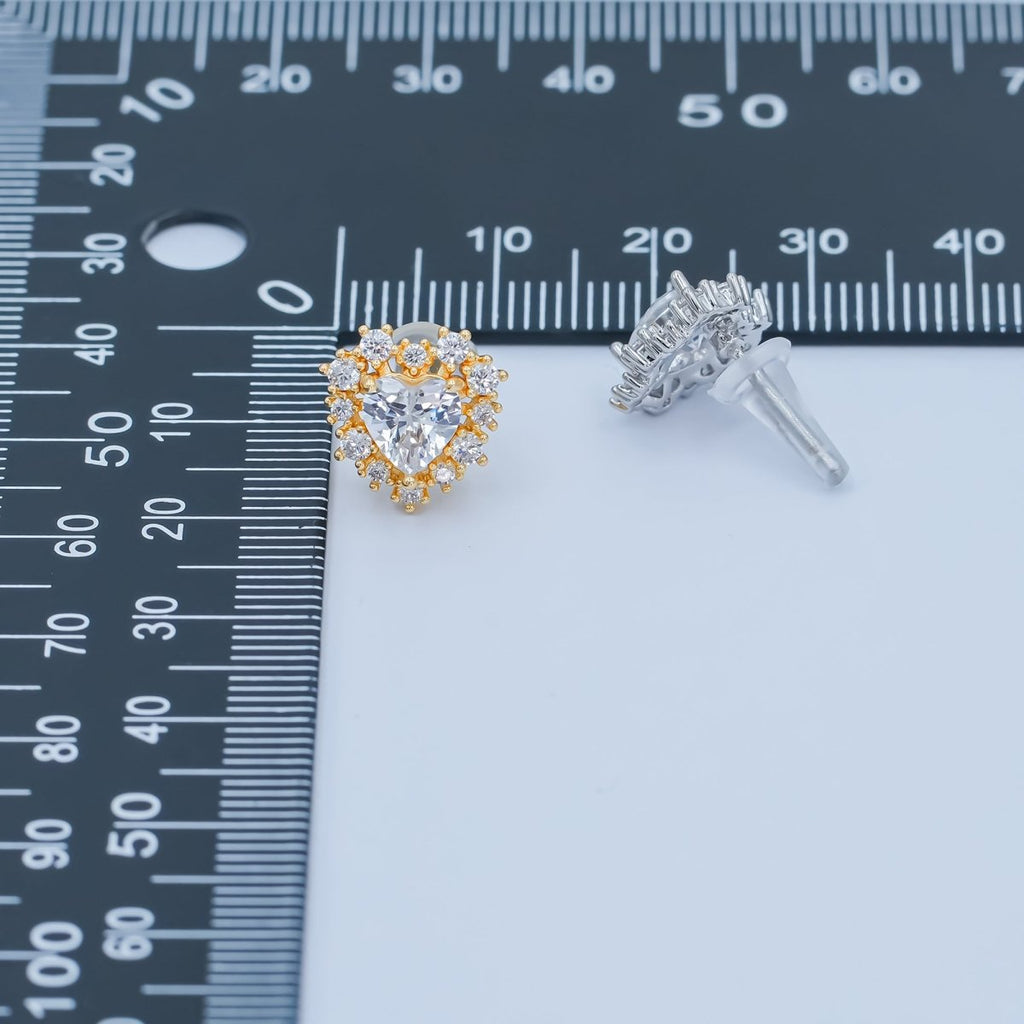 Clear CZ Encircle Heart Stud Earrings in Gold & Silver | AE981 AE1008 