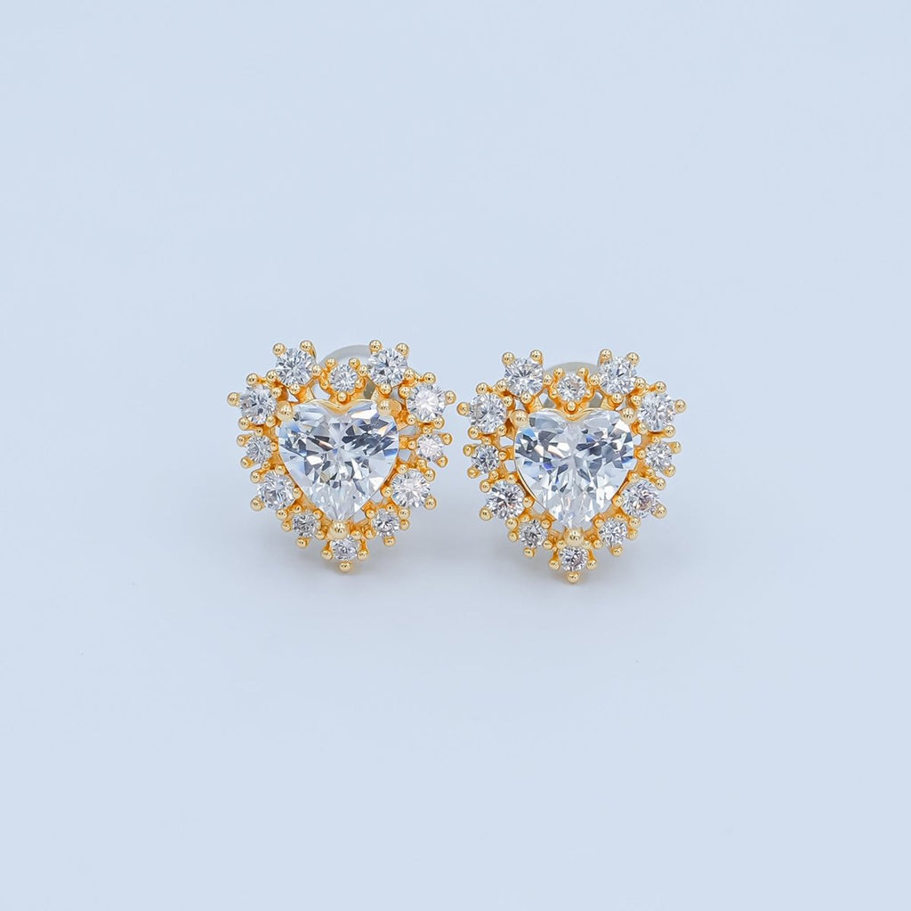 Clear CZ Encircle Heart Stud Earrings in Gold & Silver | AE981 AE1008 