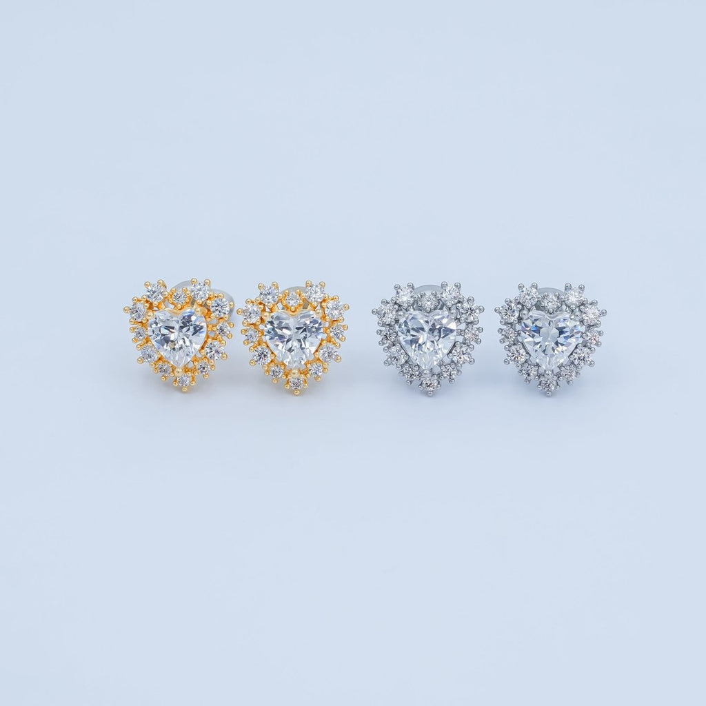 Clear CZ Encircle Heart Stud Earrings in Gold & Silver | AE981 AE1008 