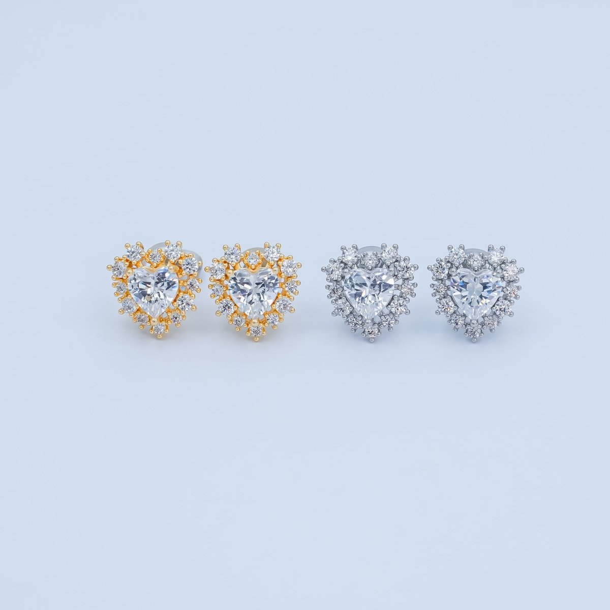 Clear CZ Encircle Heart Stud Earrings in Gold & Silver | AE981 AE1008 
