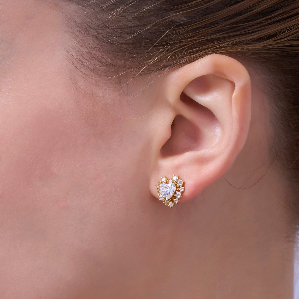 Clear CZ Encircle Heart Stud Earrings in Gold & Silver | AE981 AE1008 