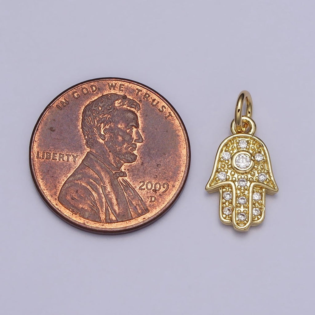 Clear CZ Hamsa Hand Gold Add-On Charm | AC201 - DLUXCA