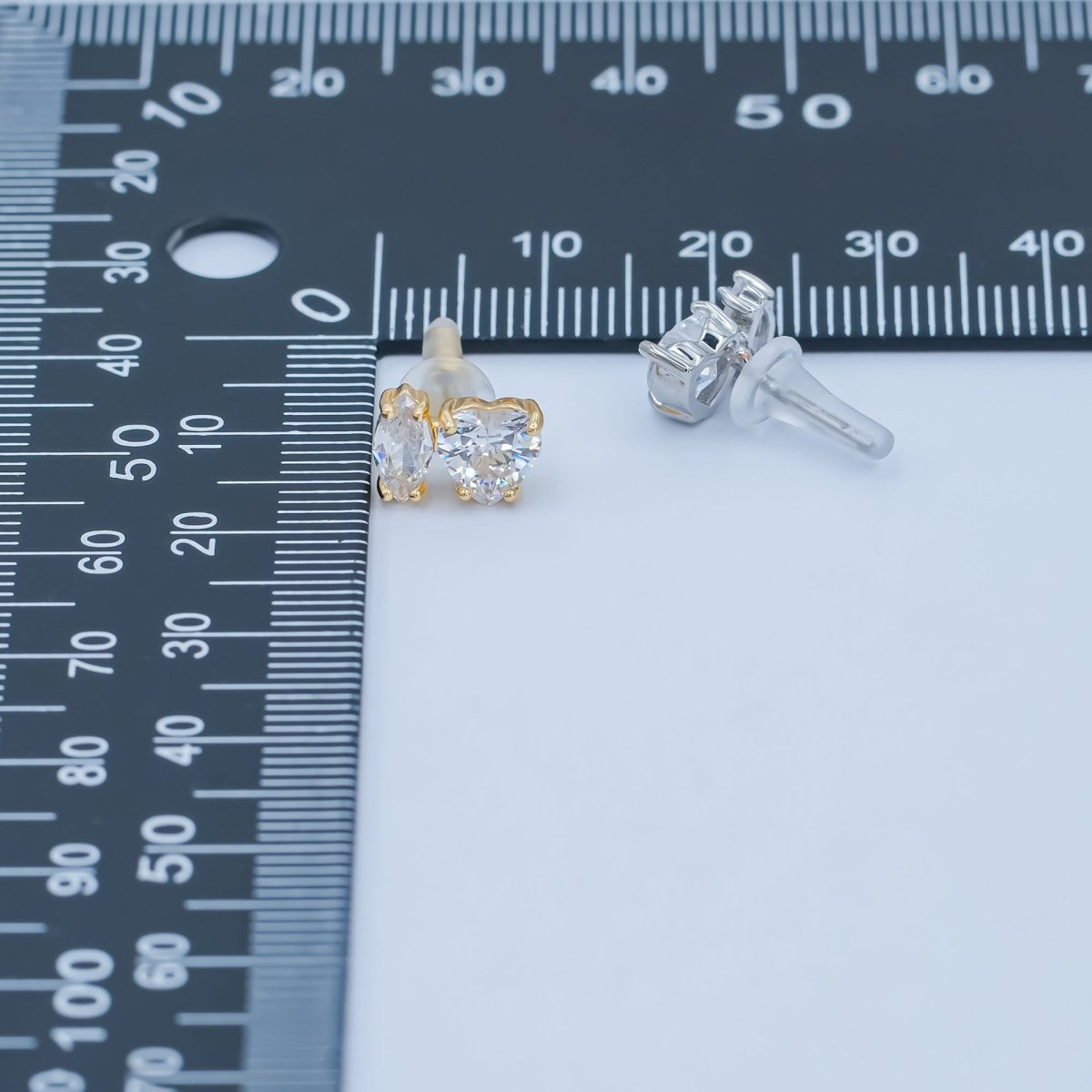 Clear CZ Heart Marquise Stud Earrings in Gold & Silver | AE1019 AE1025 