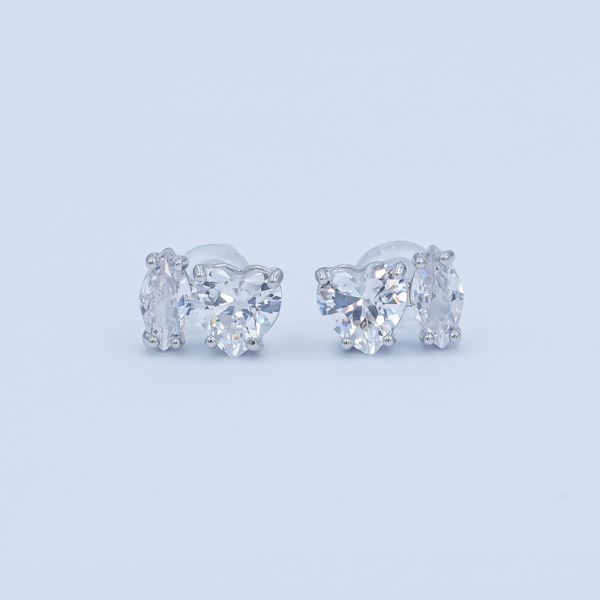 Clear CZ Heart Marquise Stud Earrings in Gold & Silver | AE1019 AE1025 