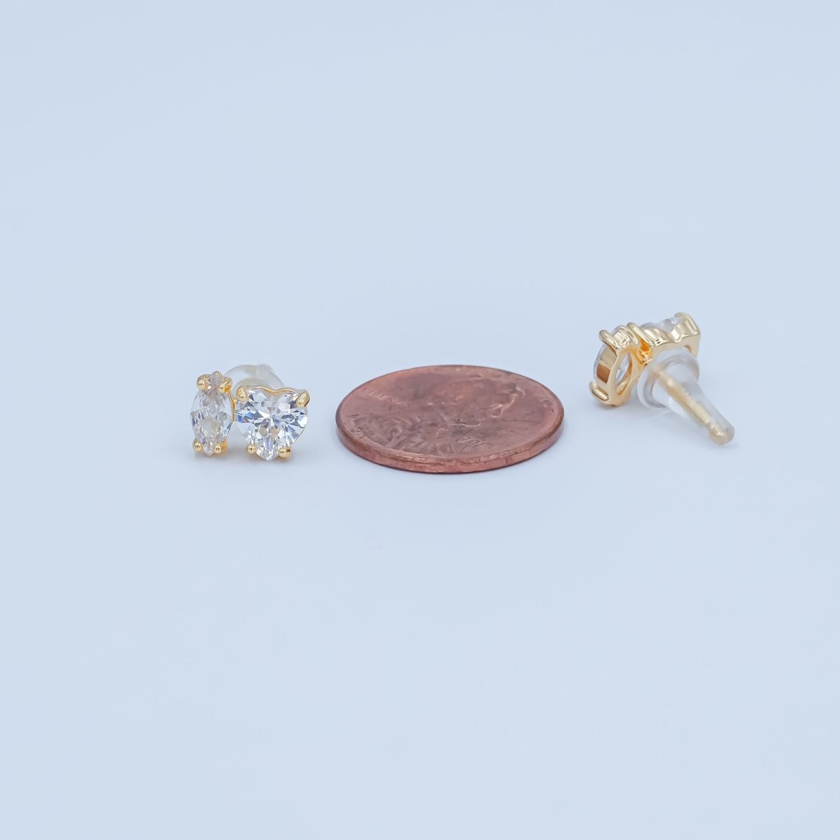 Clear CZ Heart Marquise Stud Earrings in Gold & Silver | AE1019 AE1025 