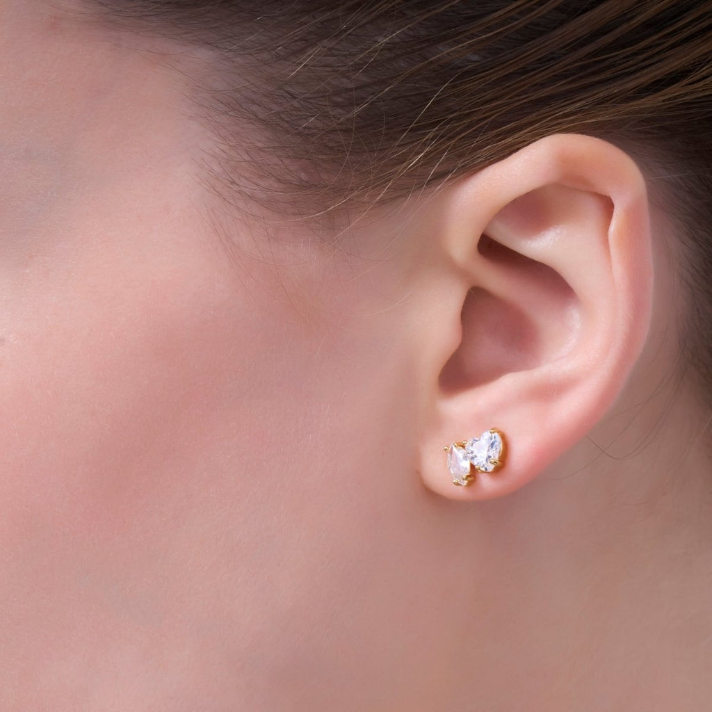 Clear CZ Heart Marquise Stud Earrings in Gold & Silver | AE1019 AE1025 