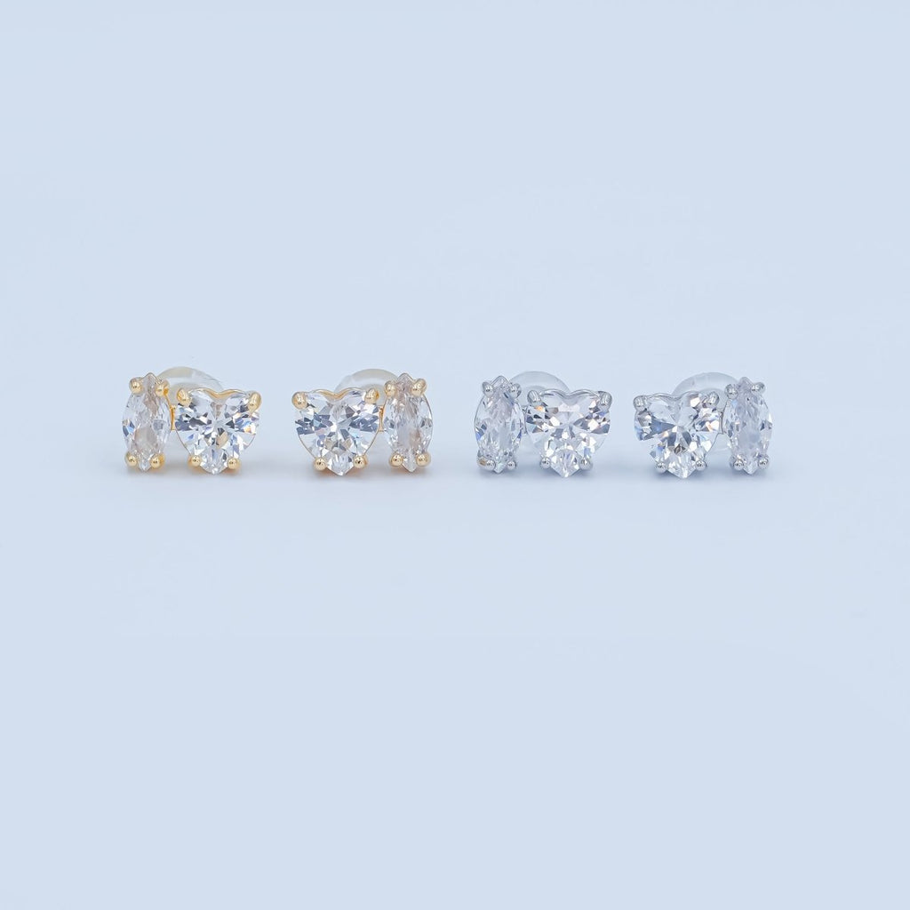 Clear CZ Heart Marquise Stud Earrings in Gold & Silver | AE1019 AE1025 