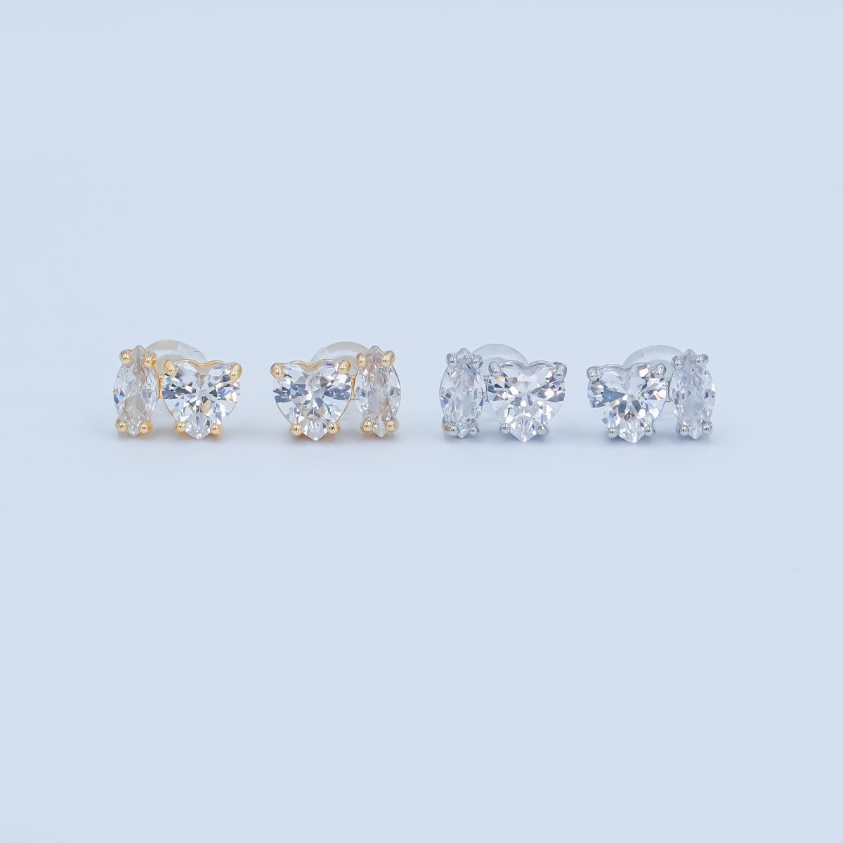 Clear CZ Heart Marquise Stud Earrings in Gold & Silver | AE1019 AE1025 