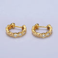 Clear CZ Hexagonal Lined 13.5mm Gold Huggie Earrings | AB122 - DLUXCA