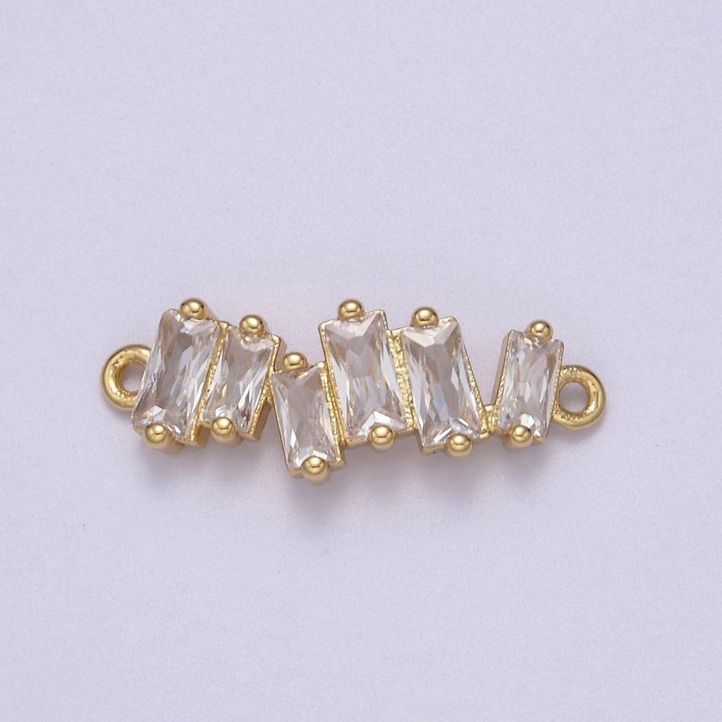 Clear CZ Micro Pave Charm Connector Wavy Line Connector Baguette Cluster Link Connector F-054 - DLUXCA