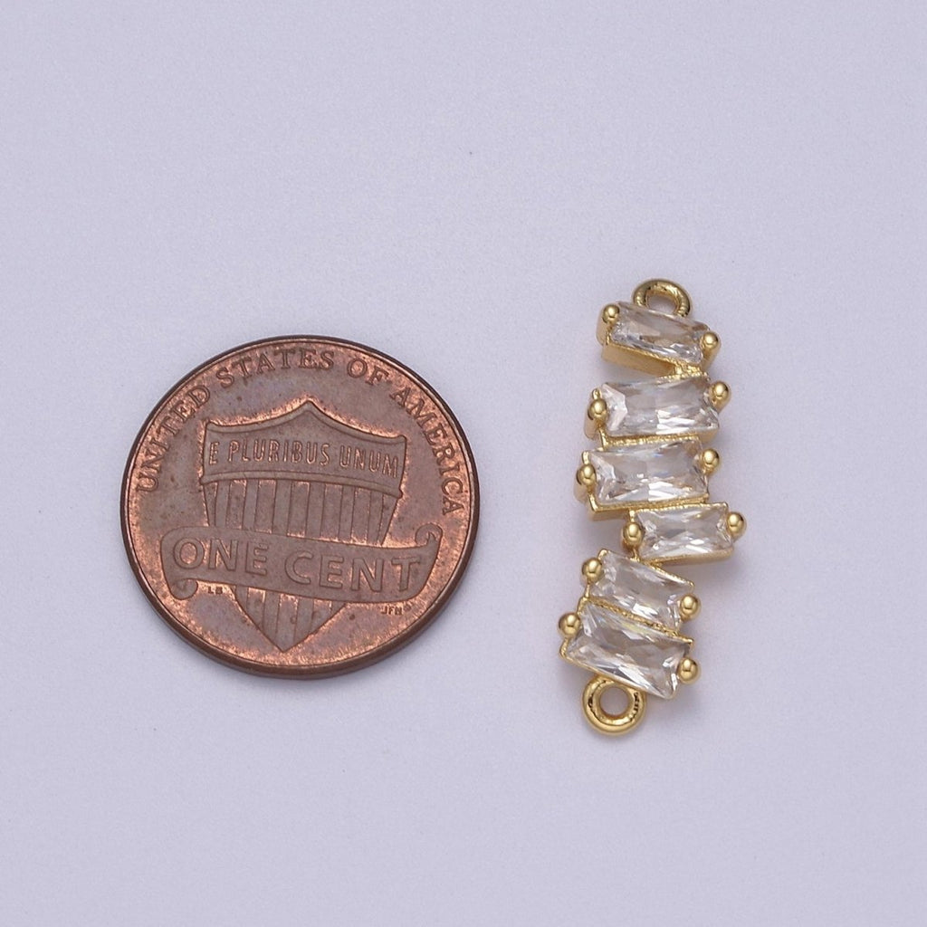 Clear CZ Micro Pave Charm Connector Wavy Line Connector Baguette Cluster Link Connector F-054 - DLUXCA