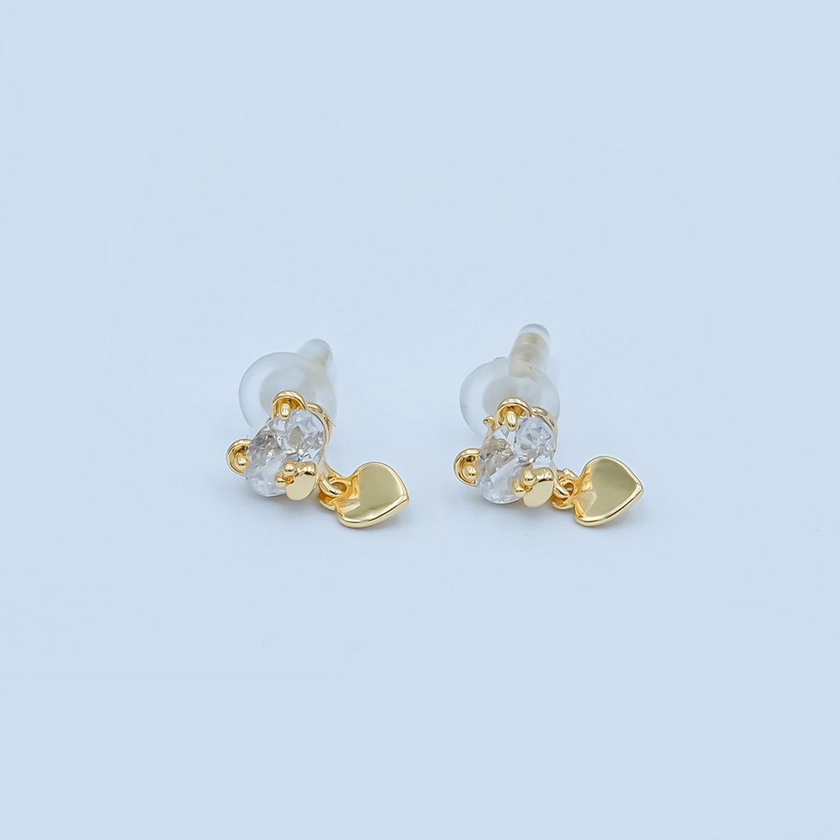 Clear CZ Teddy Bear Heart Drop Stud Earrings in Gold & Silver | AD1468 AD1498 