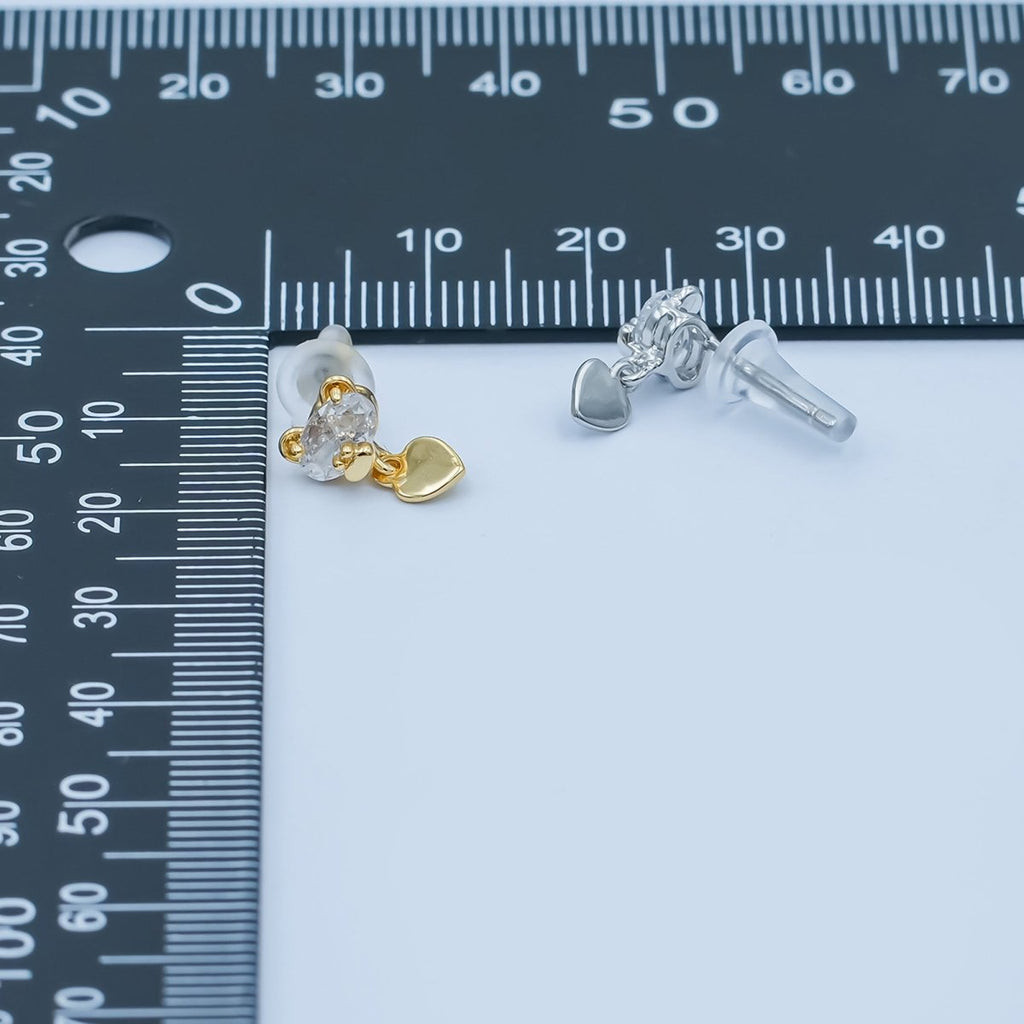 Clear CZ Teddy Bear Heart Drop Stud Earrings in Gold & Silver | AD1468 AD1498 