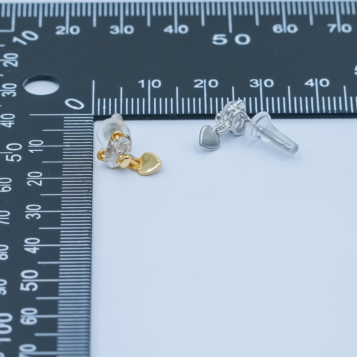 Clear CZ Teddy Bear Heart Drop Stud Earrings in Gold & Silver | AD1468 AD1498 