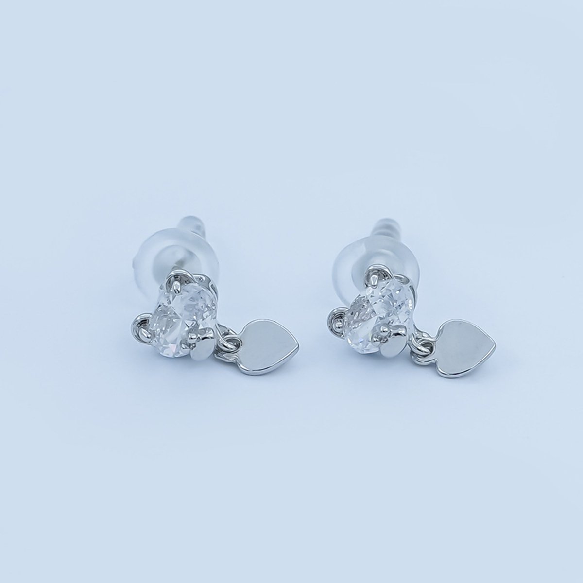 Clear CZ Teddy Bear Heart Drop Stud Earrings in Gold & Silver | AD1468 AD1498 