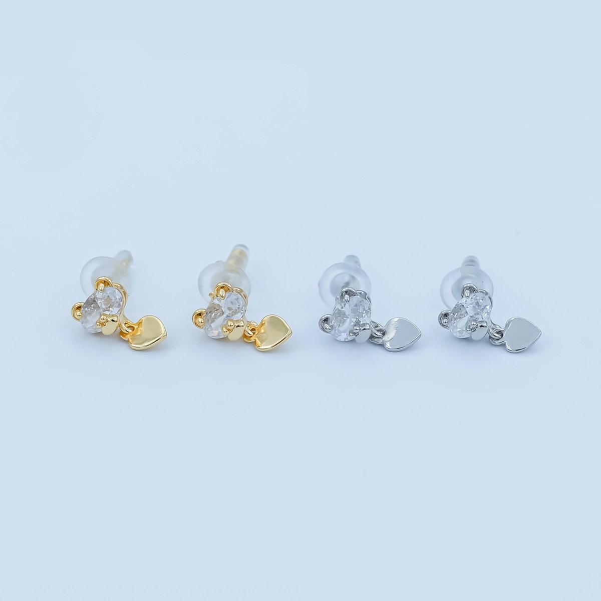 Clear CZ Teddy Bear Heart Drop Stud Earrings in Gold & Silver | AD1468 AD1498 