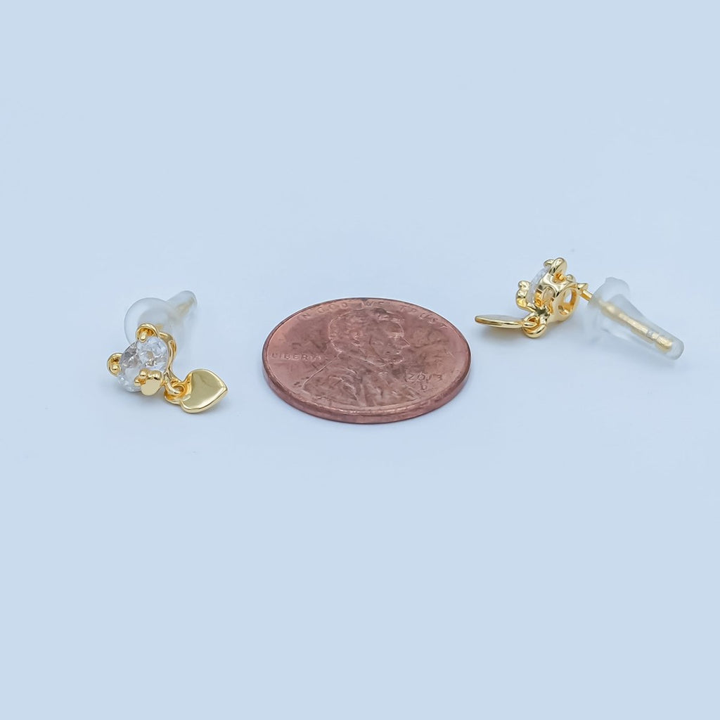 Clear CZ Teddy Bear Heart Drop Stud Earrings in Gold & Silver | AD1468 AD1498 
