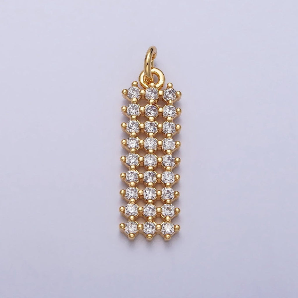 14K Gold plated Clear, Green Micro Paved CZ Tag Bar Charm in Gold & Silver | AC205 AC234