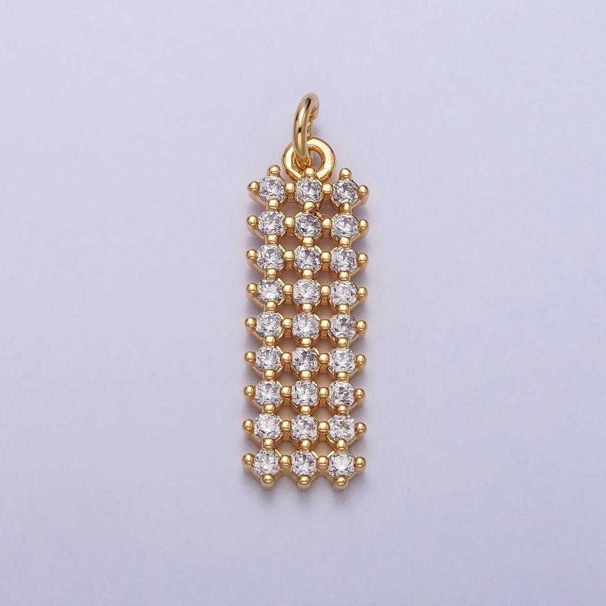 14K Gold plated Clear, Green Micro Paved CZ Tag Bar Charm in Gold & Silver | AC205 AC234