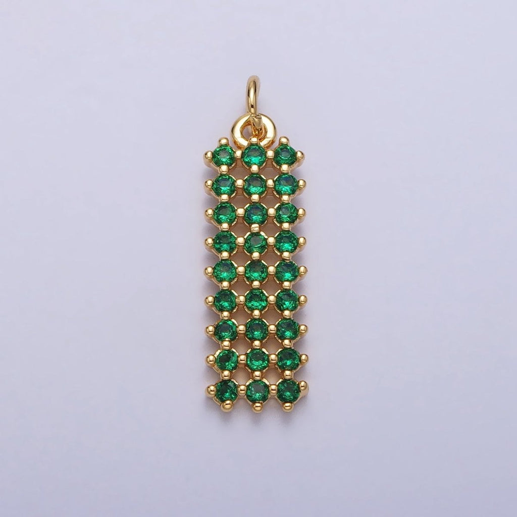 14K Gold plated Clear, Green Micro Paved CZ Tag Bar Charm in Gold & Silver | AC205 AC234
