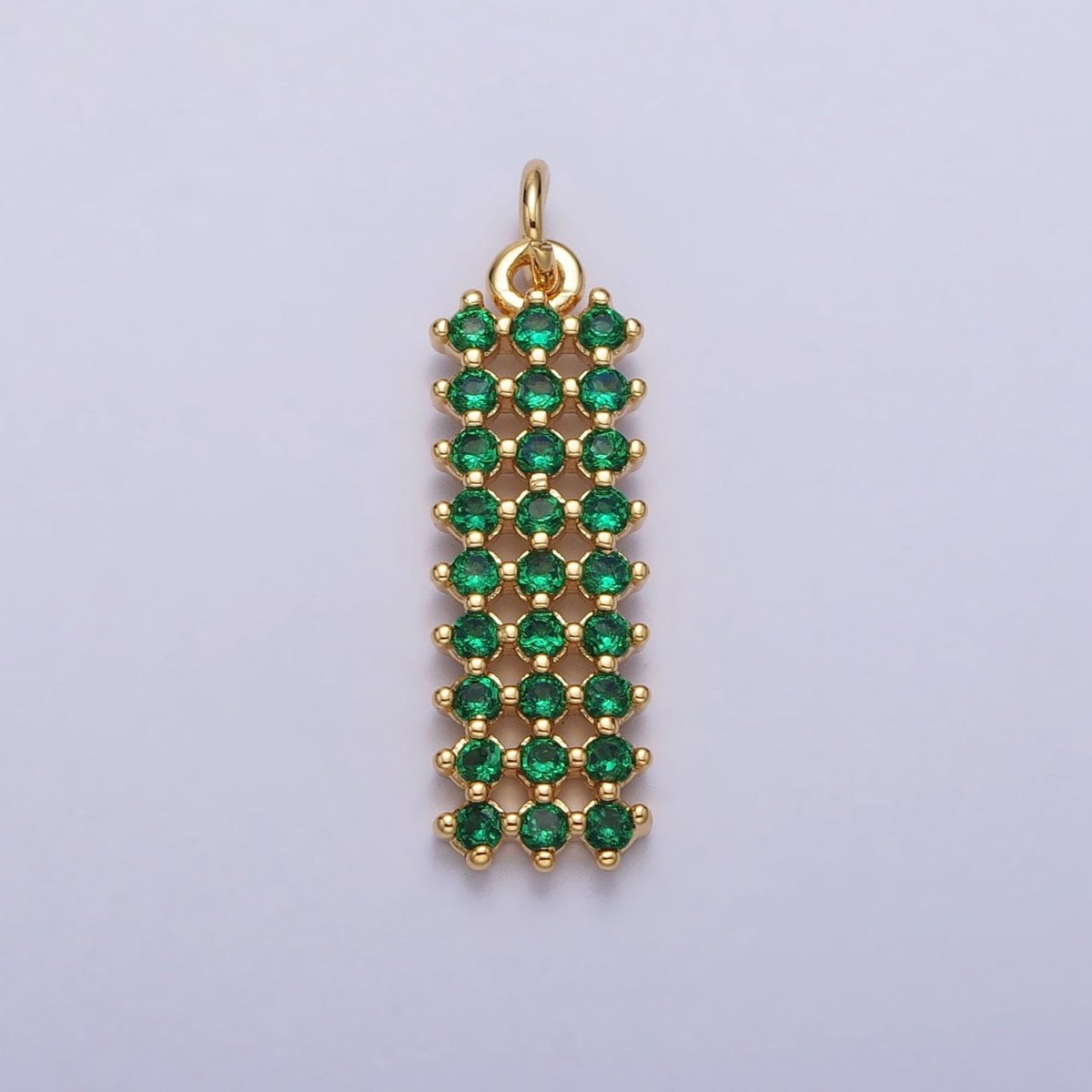 14K Gold plated Clear, Green Micro Paved CZ Tag Bar Charm in Gold & Silver | AC205 AC234