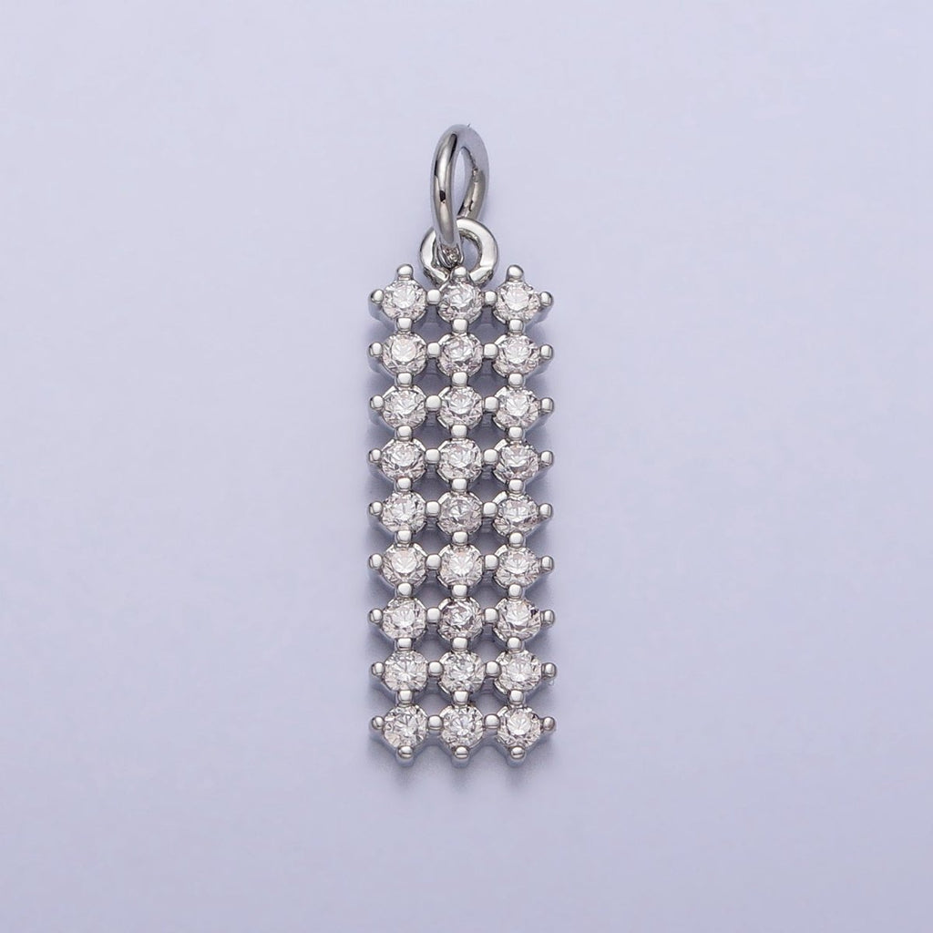 14K Gold plated Clear, Green Micro Paved CZ Tag Bar Charm in Gold & Silver | AC205 AC234