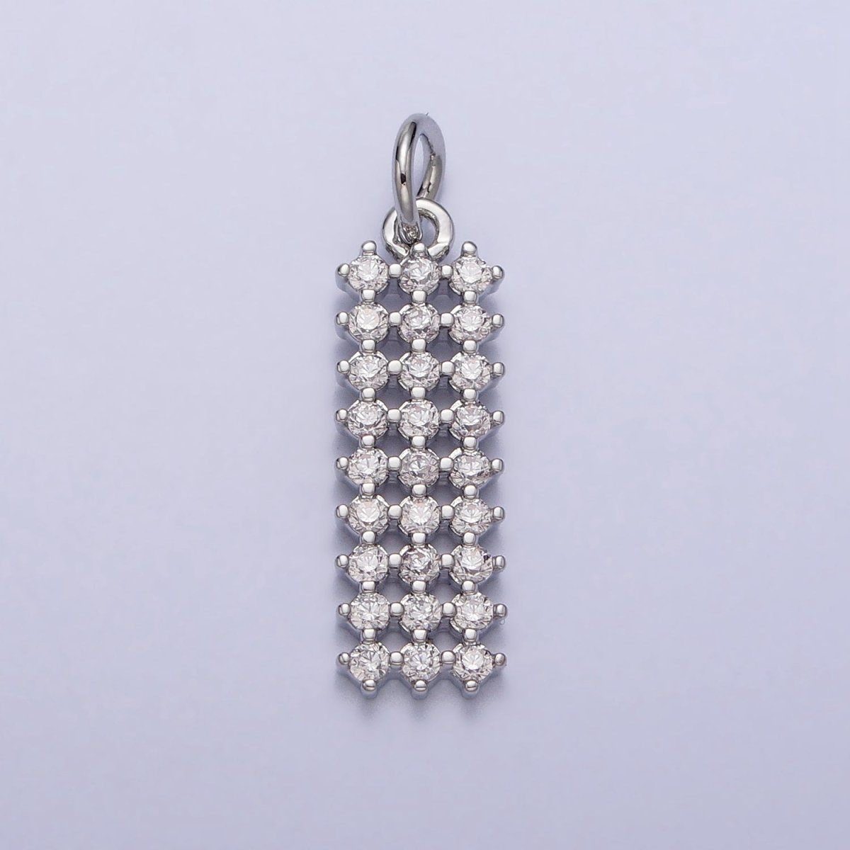14K Gold plated Clear, Green Micro Paved CZ Tag Bar Charm in Gold & Silver | AC205 AC234