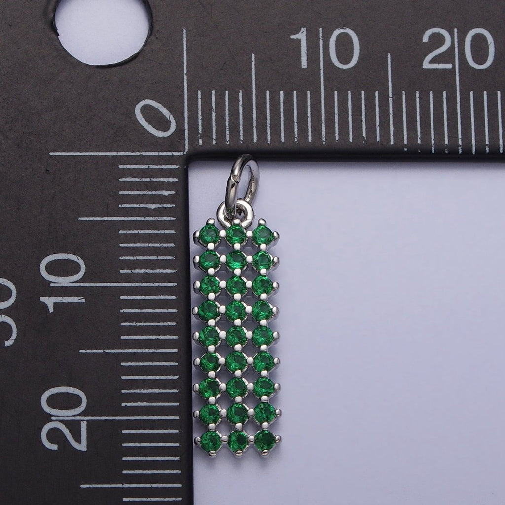 14K Gold plated Clear, Green Micro Paved CZ Tag Bar Charm in Gold & Silver | AC205 AC234