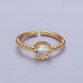 Clear, Green, Red Round CZ Solitaire Beaded Adjustable Gold Ring | O248~O250