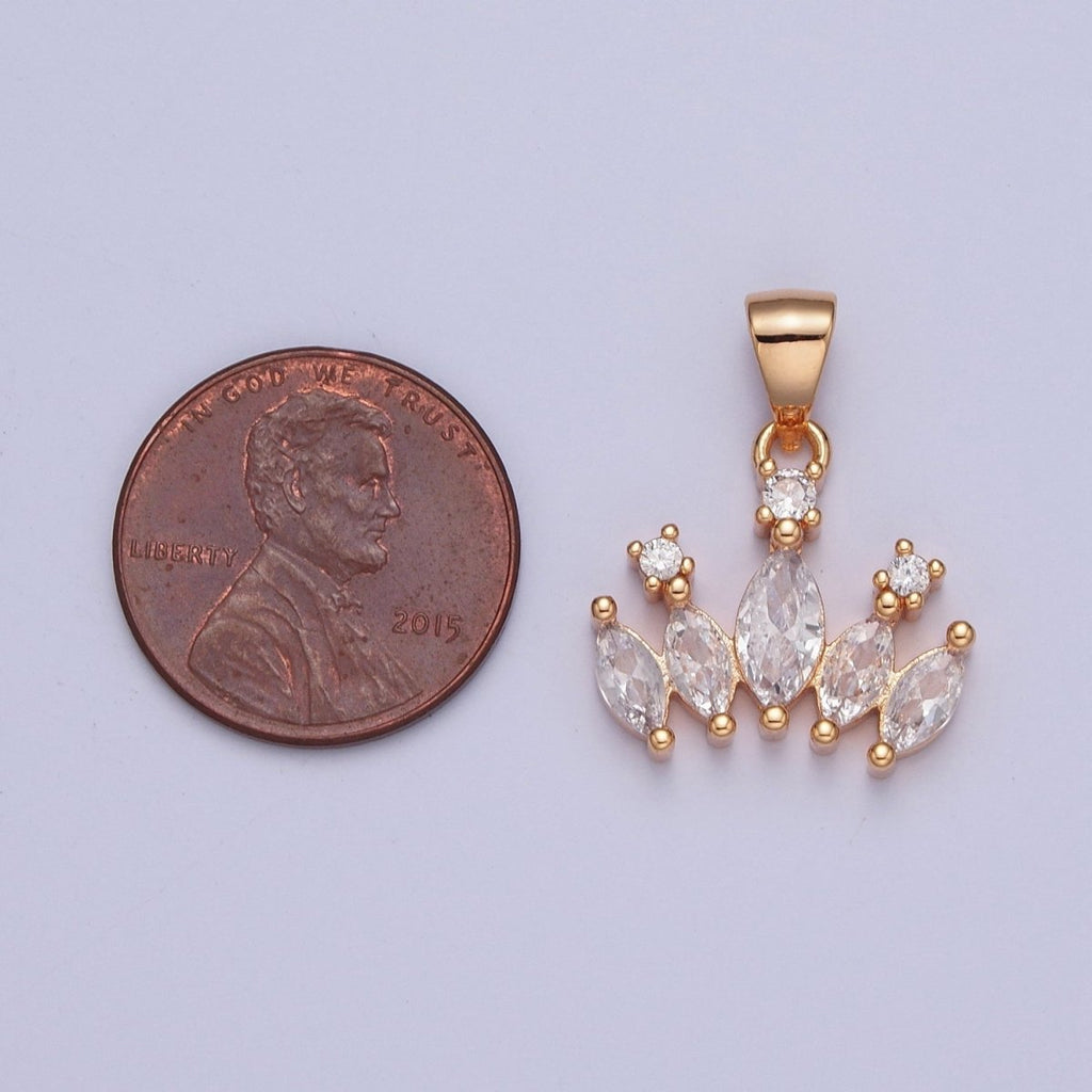 Clear Marquise Cubic Zirconia Pendant, Crown Charm For Jewelry Making X-359 - DLUXCA